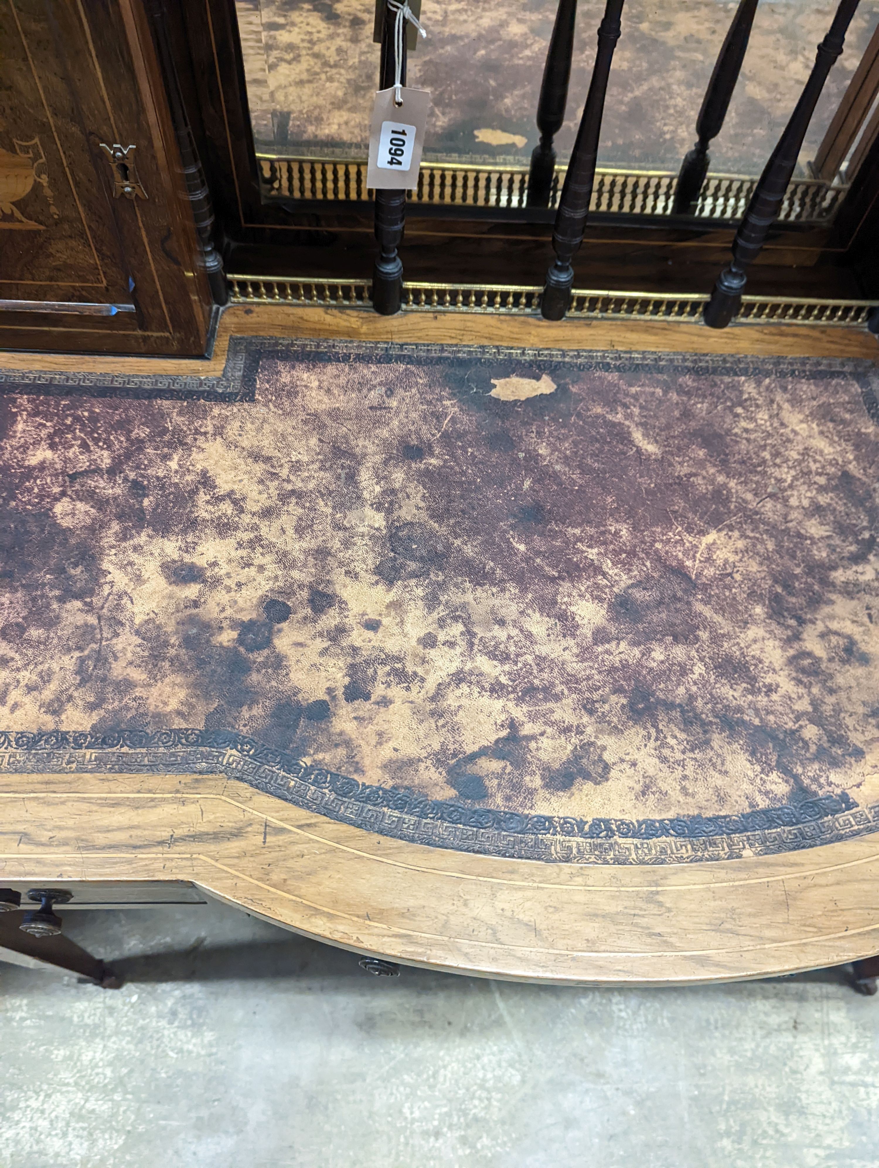 A late Victorian marquetry inlaid rosewood writing desk, length 107cm, depth 55cm, height 102cm